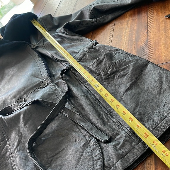 Vintage Jacqueline Ferrar black Leather Faux Fur Hooded Hood belted coat size XL - Picture 13 of 17